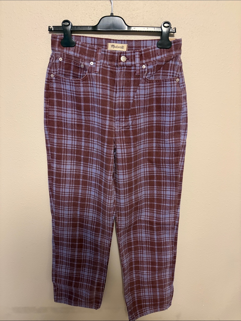 Madewell Perfect Vintage Straight Jean Cabernet Plaid NWT W28